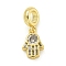 Rack Plating Brass Micro Pave Clear Cubic Zirconia European Dangle Pendants, Large Hole Pendants, Long-Lasting Plated, Lead Free & Cadmium Free, Hamsa Hand, Real 18K Gold Plated, 13x9x3mm, Hole: 4.6mm