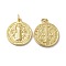 Eco-Friendly Rack Plating Brass Pendants, Long-Lasting Plated, Lead Free & Cadmium Free, Flat Round with Cssml Ndsmd Cross God Father Religious Christianity, Real 18K Gold Plated, 23x20x2mm, Hole: 3mm