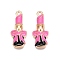 Rack Plating Alloy Enamel Pendants, Cadmium Free & Nickel Free & Lead Free, Light Gold, Lipstick with Bowknot Charm, Hot Pink, 26x11x4mm, Hole: 1.8mm