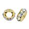 Brass Rhinestone Spacer Beads, Grade A, Rondelle, Light Gold Metal Color, Crystal AB, 10x4.2mm, Hole: 4.2mm