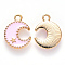 Alloy Enamel Pendants, Moon & Star, Light Gold, Pink, 16x13x2mm, Hole: 1.8mm