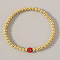 Golden Brass Round Beads Stretch Bracelets, Glass Evil Eye Bead Jewelry for Women, Red, Inner Diameter: 6-7/8 inch(17.5cm)