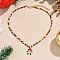 Christmas Alloy Enamel Pendant Colorful Glass Seed Beaded Necklaces, Golden, Christmas Wreath, 14.57 inch(37cm), pendant: 23x12mm