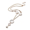 Glass Flat Round Lariat Necklace with Brass Chains, Light Gold, 15.67 inch(398mm)
