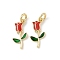 Brass Enamel Charms, Flower, Rack Plating, Long-Lasting Plated, Lead Free & Cadmium Free, with Jump Ring, Real 18K Gold Plated, Red, 13x6.5x1.5mm, Hole: 2mm