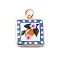 Printed Brass Pendants, Flower Pattern Charms, Golden, with Jump Ring, Square, 17.5x15x3mm, Hole: 3.5mm
