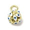 Brass Enamel Charms, Cadmium Free & Nickel Free & Lead Free, with Jump Ring, Real 18K Gold Plated, Round with Evil Eye Charms, White, 12.5x10mm, Hole: 3.6mm