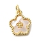 Brass Shell Pendants, Flower Charms, with Jump Ring, Real 16K Gold Plated, 13.5x11.5x2mm