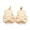 Druzy Resin Pendants, Bear Charms with Rack Plating Real 18K Gold Plated Brass Findings, Long-Lasting Plated, Cadmium Free & Lead Free, Snow, 17.5x14.5x8.5mm, Hole: 2.5x5mm