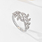 Brass Micro Pave Cubic Zirconia Finger Rings for Women, Leaf, Silver, US Size 8(18.1mm)