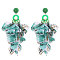 Alloy Acrylic Dangle Stud Earrings, Flower, with Glass & Cloth, Golden, Dark Turquoise, 120x70mm