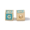 Rack Plating Brass Enamel Beads, Cadmium Free & Nickel Free & Lead Free, Real 18K Gold Plated, Cube with Letter, Sky Blue, Letter.G, 6x6x6mm, Hole: 2.5mm