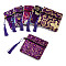 Chinese Brocade Tassel Zipper Jewelry Bag Gift Pouch, Square with Flower Pattern, Dark Violet, 11.5~11.8x11.5~11.8x0.4~0.5cm
