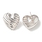 Rack Plating Brass Stud Earrings, Cadmium Free & Lead Free, Long-Lasting Plated, Textured Heart, Platinum, 26.5x26mm