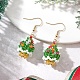 Серьги-подвески из стеклянных бусин в виде рождественской елки EJEW-MZ00614-2
