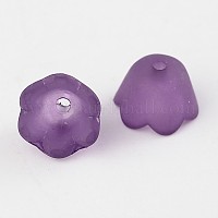 Фиолетовые прозрачные матовые колпачки из акриловых бусин с цветком тюльпана&nbsp;X-PL543-7