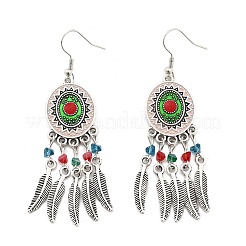 Овальные и перьевые стеклянные серьги-люстры EJEW-G426-02AS