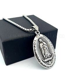 Винтажная овальная цепочка-подвеска из нержавеющей стали 304 с рельефным изображением девственницы для женщин.&nbsp;AV8349