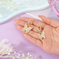 1 пара серег-колец в форме бабочек из латуни с прозрачным кубическим цирконием&nbsp;EJEW-TA0008-58