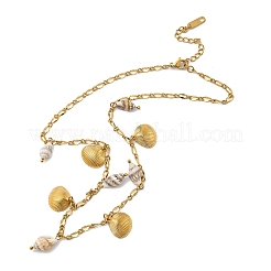 Ожерелья с подвесками в форме ракушек из натуральной ракушки и нержавеющей стали 304 для женщин&nbsp;LS-NJEW-A059-01G