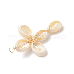 2 шт. 2-х цветные подвески-кресты из натуральной ракушки каури&nbsp;PALLOY-JF03938