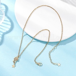 Подвеска в виде кошки со звездой из латуни с микропаве из прозрачных кубических цирконий&nbsp;NJEW-JN05716