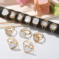 Ракушка овальное сердце квадратные кольца для пальцев RJEW-C119-11G