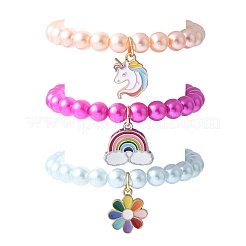 3шт 3 цвета АБС пластик имитация жемчуга тянущиеся браслеты&nbsp;BJEW-JB11584