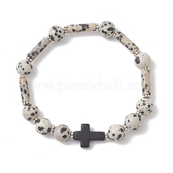 Браслеты из натуральной далматинской яшмы и синтетической бирюзы&nbsp;BJEW-JB13232