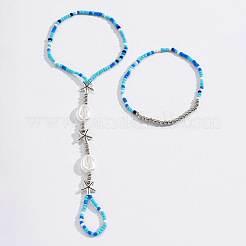 Женские браслеты-кольца на ногу в форме морской звезды и пластиковой ракушки в стиле бохо с эластичными двухслойными стеклянными бусинами&nbsp;FS-WG2BCD2-01