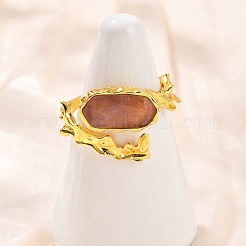 Открытые кольца-манжеты с овальным натуральным аметистом RJEW-K286-07G