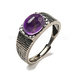 Овальные регулируемые кольца с натуральным аметистом RJEW-G317-04AS