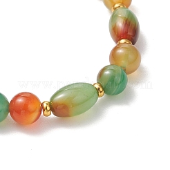 Браслеты из окрашенного и термически обработанного натурального павлиньего агата с бусинами в форме риса и круглыми бусинами&nbsp;BJEW-JB13443