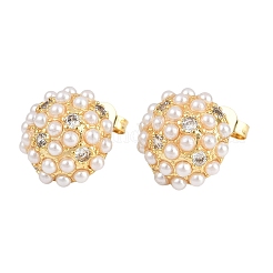 Полукруглые серьги-гвоздики из латуни с микропаве из прозрачных кубических цирконий EJEW-L275-01G