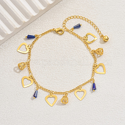 Элегантные латунные полые сердца и пластиковые синие граненые конусные браслеты для женщин для отдыха и повседневной носки DO5106