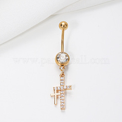 Двойной крест из нержавеющей стали 304 с прозрачным кубическим цирконием FS-WGD8912-01