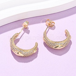 Серьги-гвоздики из латуни с микропаве из прозрачных кубических цирконий в форме буквы С и ромбами&nbsp;EJEW-B153-17G-02