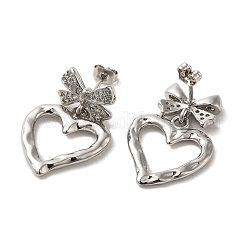 Латунь микро проложить кубический цирконий болтающиеся серьги стержня EJEW-G381-06P