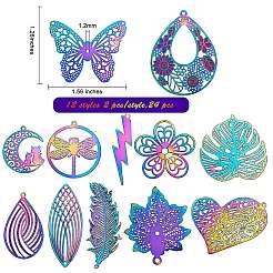 24 шт. 12 шт. филигранные подвески из нержавеющей стали 201 STAS-SZ0001-78