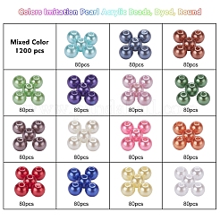 1200 шт.15 цвета акриловые бусины из искусственного жемчуга OACR-YW0001-12