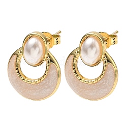 Овальные серьги-гвоздики с плоскими круглыми латунными эмалированными элементами&nbsp;EJEW-P341-02G-04