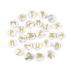 Латунь старший футарк алфавит выгравированный символ плоский круглый натуральный рунический камень говлит&nbsp;G-I373-01F