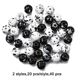 40 шт. 2-цветные непрозрачные акриловые круглые бусины&nbsp;ACRP-FP0001-02
