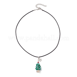 2 шт. 2 стиля гальванизированных стеклянных бусин темно-голубого цвета с подвеской в виде рождественской елки и звезды из сплава на черном вощеном хлопковом шнуре&nbsp;NJEW-MZ00123