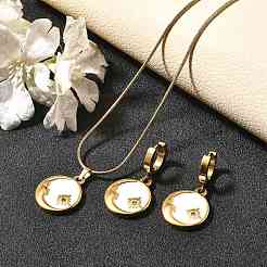 Комплект из ожерелий и серег-колец из нержавеющей стали 304 с эмалью и стразами для женщин SJEW-C007-02G-02