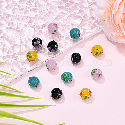 12 шт. 4-х цветные бусин-лэмпворк ручной работы с выпуклыми бусинами&nbsp;LAMP-YW0001-36