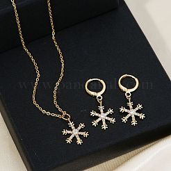 Элегантные серьги-кольца и ожерелья с подвесками из латуни с микропаве из прозрачных кубических цирконий в форме снежинки для женщин ET8021-1