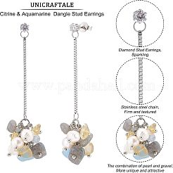 Серьги-гвоздики с подвесками из натурального цитрина EJEW-UN0002-08