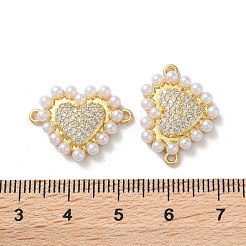 Звенья в форме сердца из латуни с микропаве и прозрачным фианитом KK-M287-02G