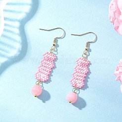 Серьги-подвески из стеклянных бусин ручной работы с надписью «любовь» EJEW-MZ00603